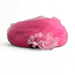 Vintage Pink Tulle Floral Beret Hat – Whimsical Cottagecore Fairycore
